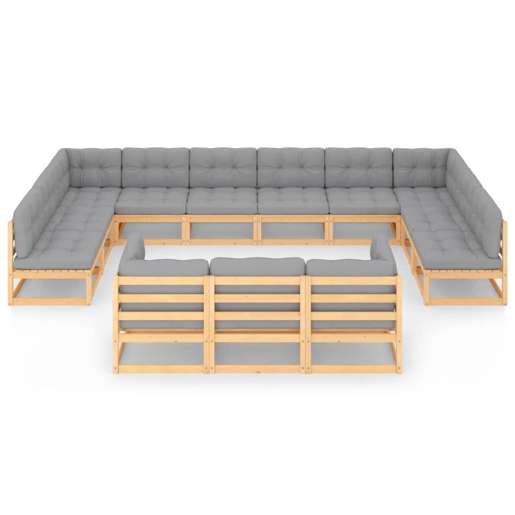 13-tlg. Garten-Lounge-Set mit Kissen Kiefer Massivholz